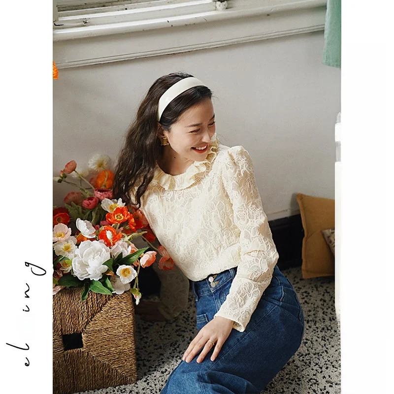 Elwing Original Design 3D Relief Lace Shirt Women's Long Sleeve Spring New Style Gentle Wave Long Shirt Commute Style
Elwing Original Design 3D Relief Lace Shirt Women's Long Sleeve Spring New Style Gentle Wave Long Shirt Commute Style