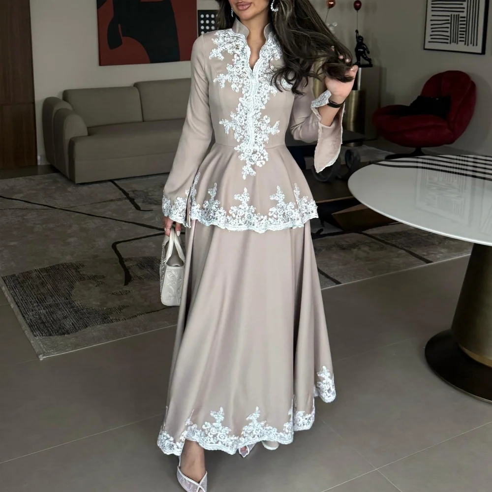 Customized Exquisite Classic Jersey Pleat Lace A-line High Collar Ankle Length Evening Dresses For Wedding Party
Customized Exquisite Classic Jersey Pleat Lace A-line High Collar Ankle Length Evening Dresses For Wedding Party
