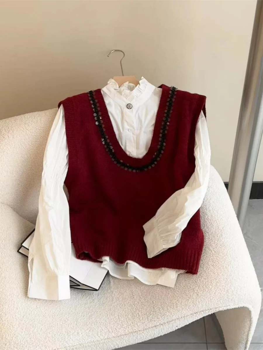 Chic Little Fragrance Style Diamond Embellished Women's Sweater Vest Tea System Whole Set Inner Shirt Two-Piece Set Sweet Spi...
Chic Little Fragrance Style Diamond Embellished Women's Sweater Vest Tea System Whole Set Inner Shirt Two-Piece Set Sweet Spi...