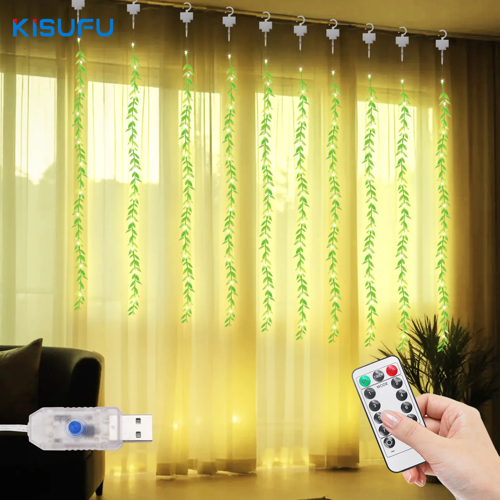 1/10pcs 100LED USB LED Curtain String Light 8 Modes Remote Fairy Lights Artificial Leaf Willow Vines for Party Christmas Decor
1/10pcs 100LED USB LED Curtain String Light 8 Modes Remote Fairy Lights Artificial Leaf Willow Vines for Party Christmas Decor