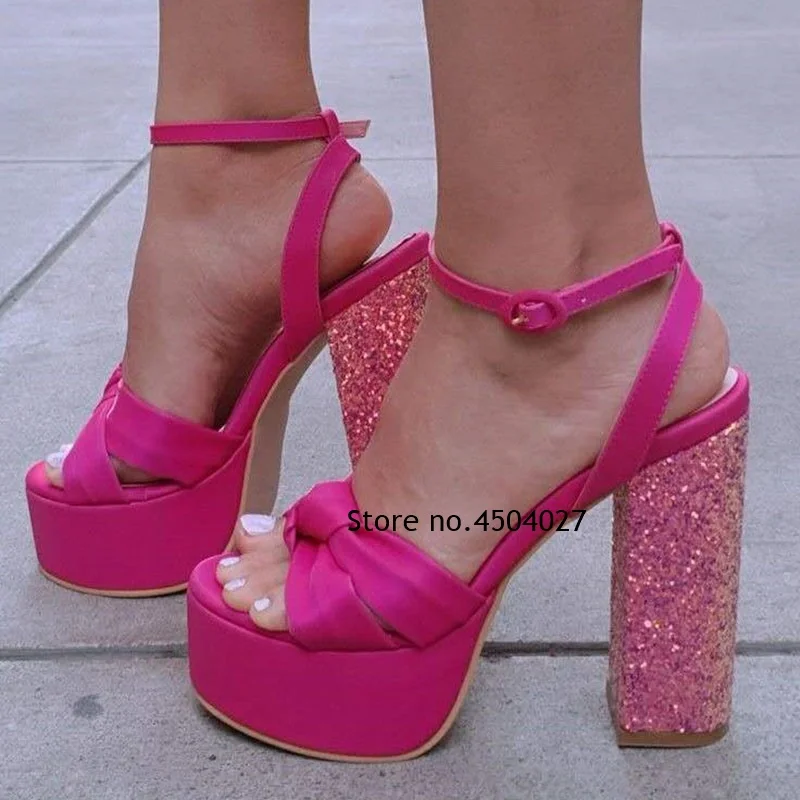 Fuchsia Pink Sequined Chunky Heel Wedding Party Sandals Summer Platform Butterfly-knot High Heels Women's Shoes
Fuchsia Pink Sequined Chunky Heel Wedding Party Sandals Summer Platform Butterfly-knot High Heels Women's Shoes