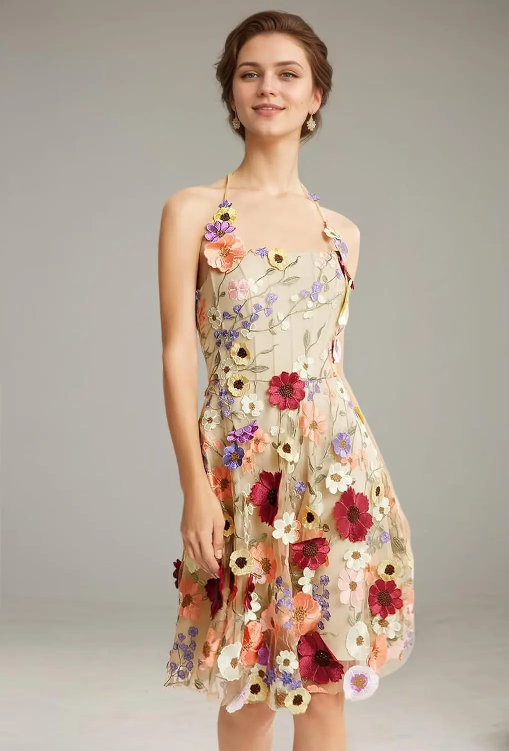3D Floral Embroidery Prom Dress Women Knee Length Halter Flower Applique Tulle Semi-Formal Gown Evening Dresses Party Dresses
3D Floral Embroidery Prom Dress Women Knee Length Halter Flower Applique Tulle Semi-Formal Gown Evening Dresses Party Dresses