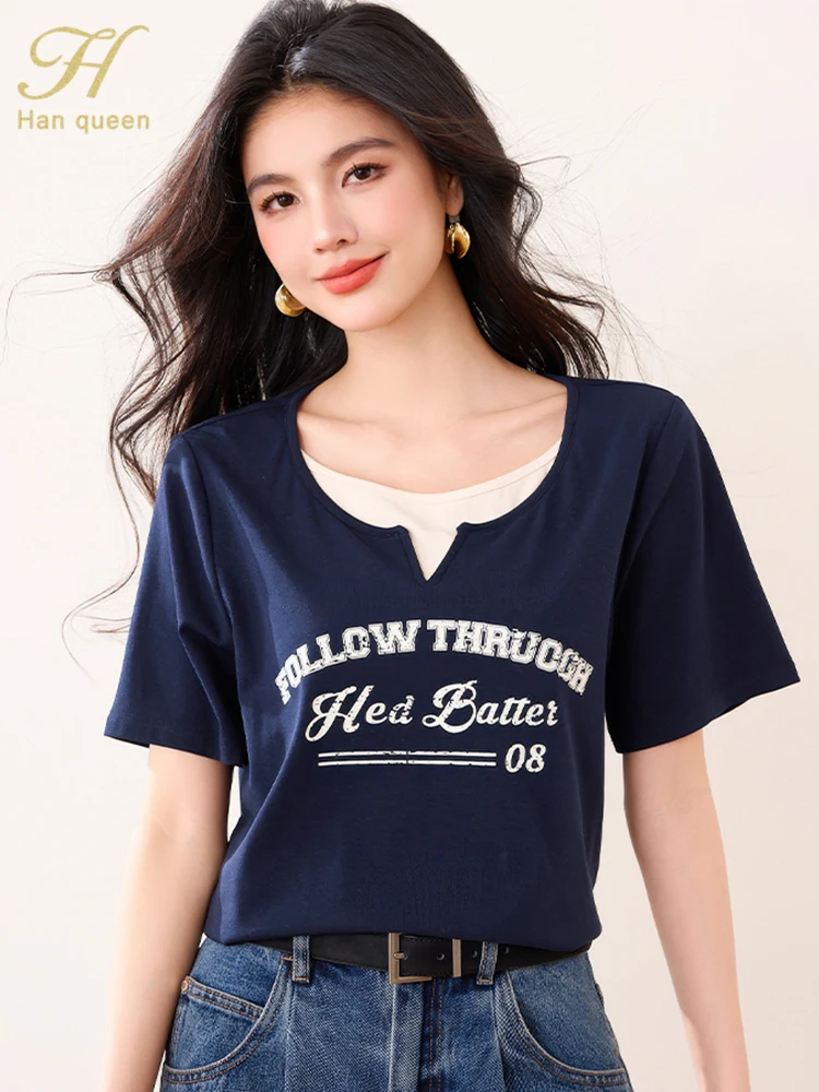 H Han Queen Summer T-Shirts Korean Fashion Letter Printing Women Vintage Tops O-Neck Short Sleeve Casual Tees Work Wear Shirts
H Han Queen Summer T-Shirts Korean Fashion Letter Printing Women Vintage Tops O-Neck Short Sleeve Casual Tees Work Wear Shirts