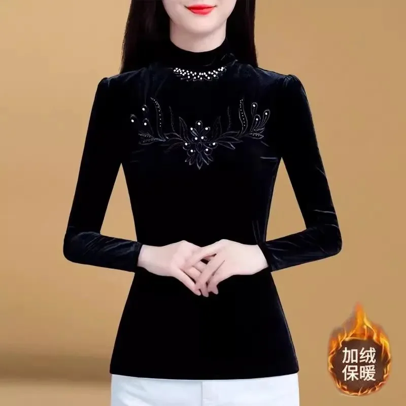 Осень-зима, полуводолазка с длинными рукавами, женская рубашка с бархатом и утолщенной внутренней частью в западном стиле, теплый женский топ
Осень-зима, полуводолазка с длинными рукавами, женская рубашка с бархатом и утолщенной внутренней частью в западном стиле, теплый женский топ