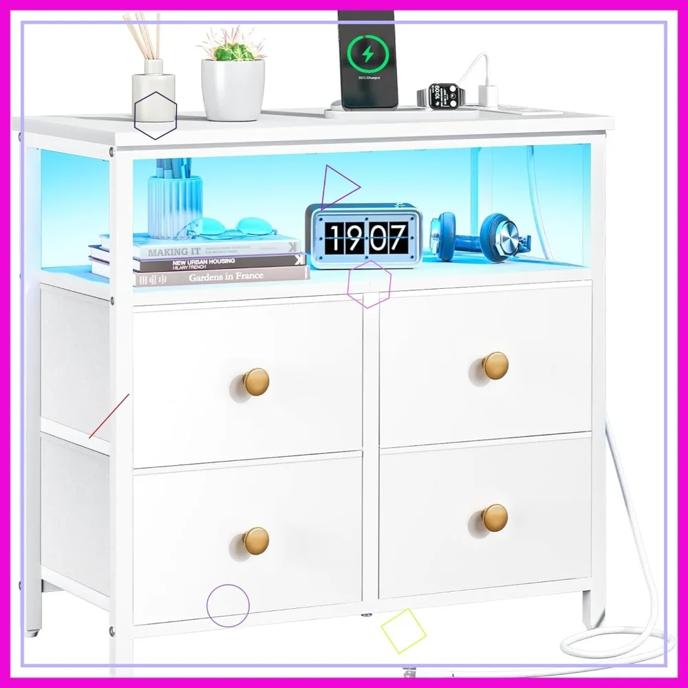 Nightstand with Charging Station, 4 Drawers & LED Light, Wooden Side Table for Bedroom Office
Nightstand with Charging Station, 4 Drawers & LED Light, Wooden Side Table for Bedroom Office