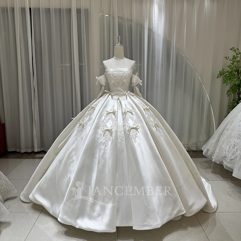 Newest Wedding Dress For Bride Ball Gown Satin Boat Neck Long Sleeves Custom Made Plus Sizes Vestidos De Novias
Newest Wedding Dress For Bride Ball Gown Satin Boat Neck Long Sleeves Custom Made Plus Sizes Vestidos De Novias