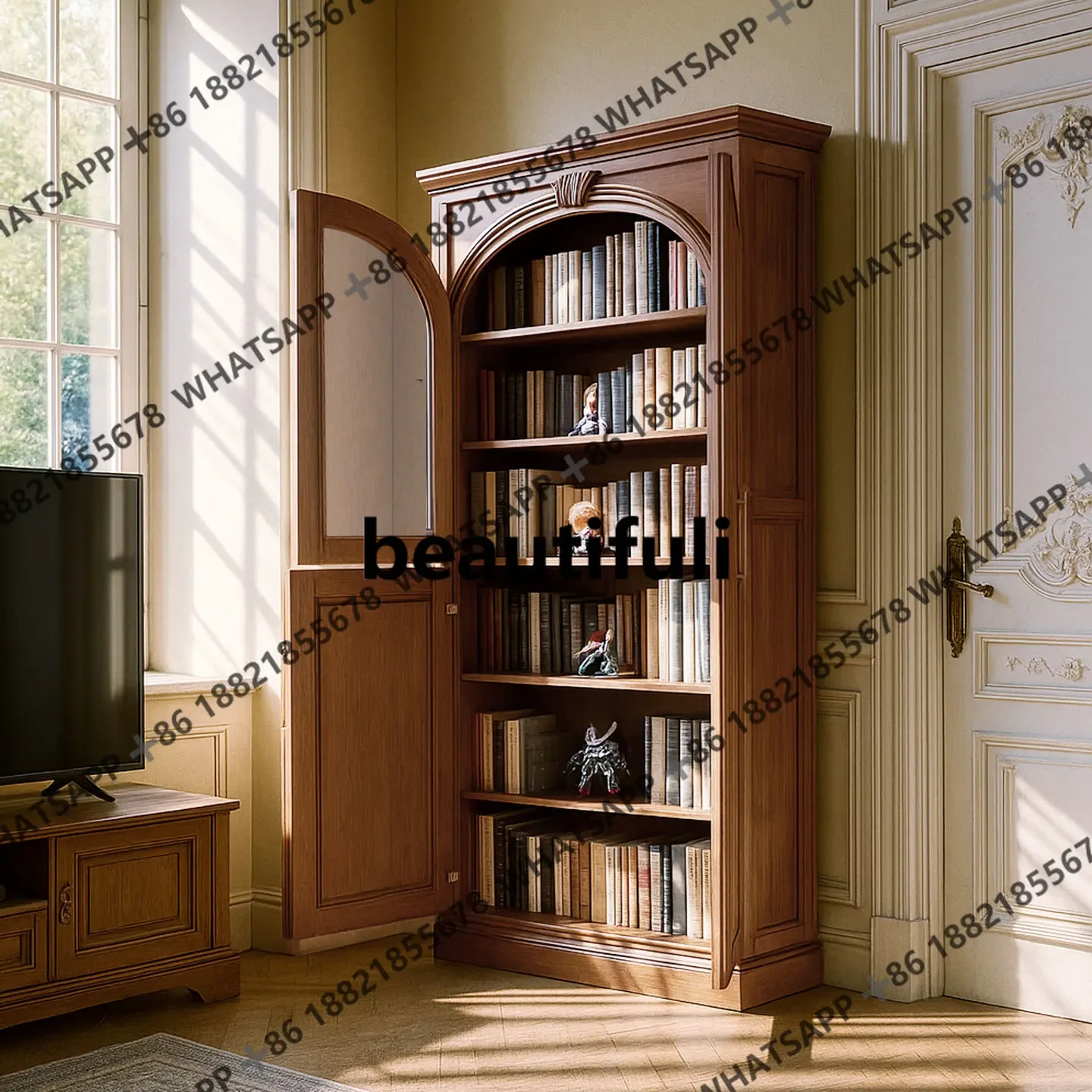 All solid wood bookcase walnut color home living room retro style wall with glass door display cabinet H
All solid wood bookcase walnut color home living room retro style wall with glass door display cabinet H