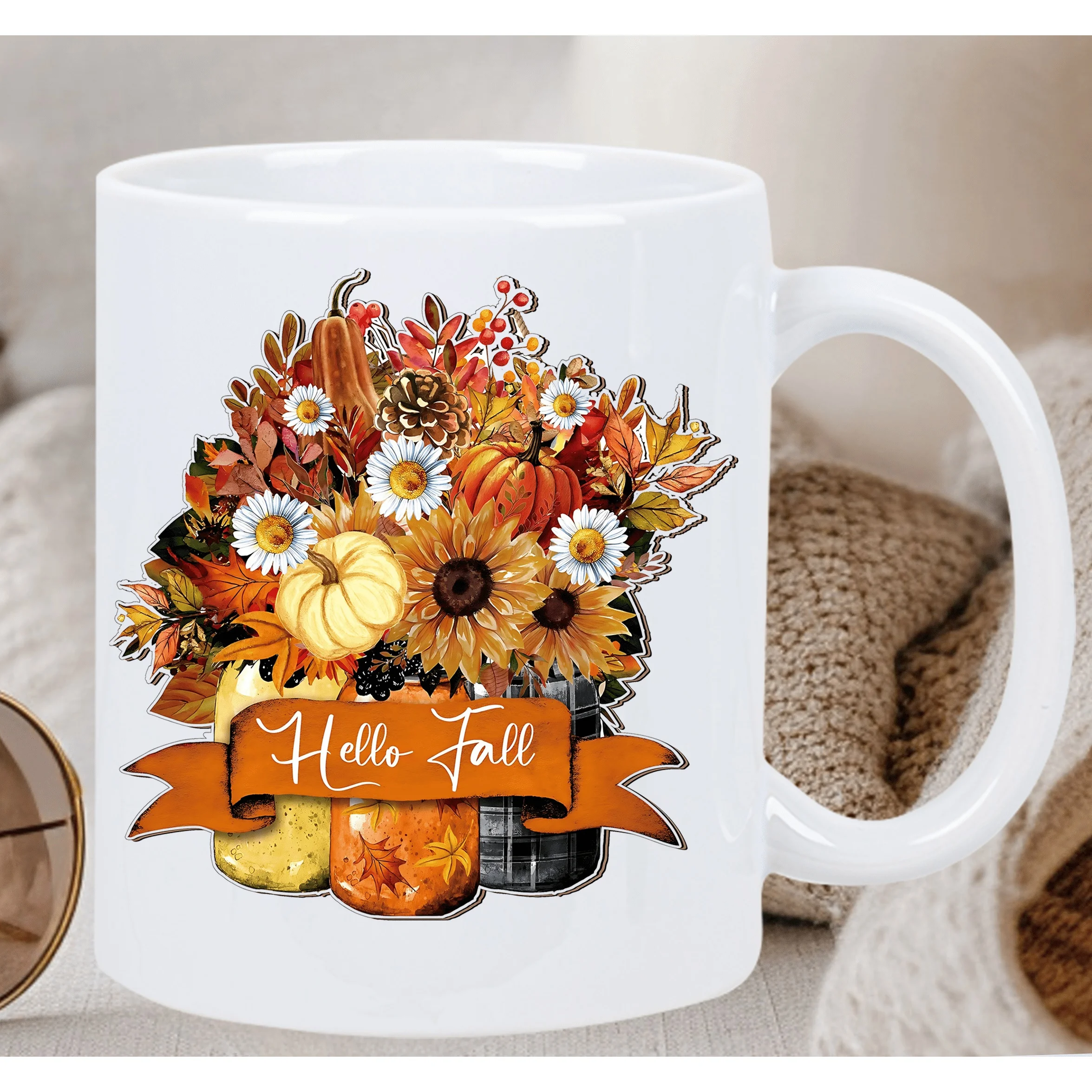 Hello Fall Ceramic Mug - Festive Autumn Design with Pumpkins and Flowers, Perfect for Fall and Holiday Seasons, Unique Gift Idea
Hello Fall Ceramic Mug - Festive Autumn Design with Pumpkins and Flowers, Perfect for Fall and Holiday Seasons, Unique Gift Idea