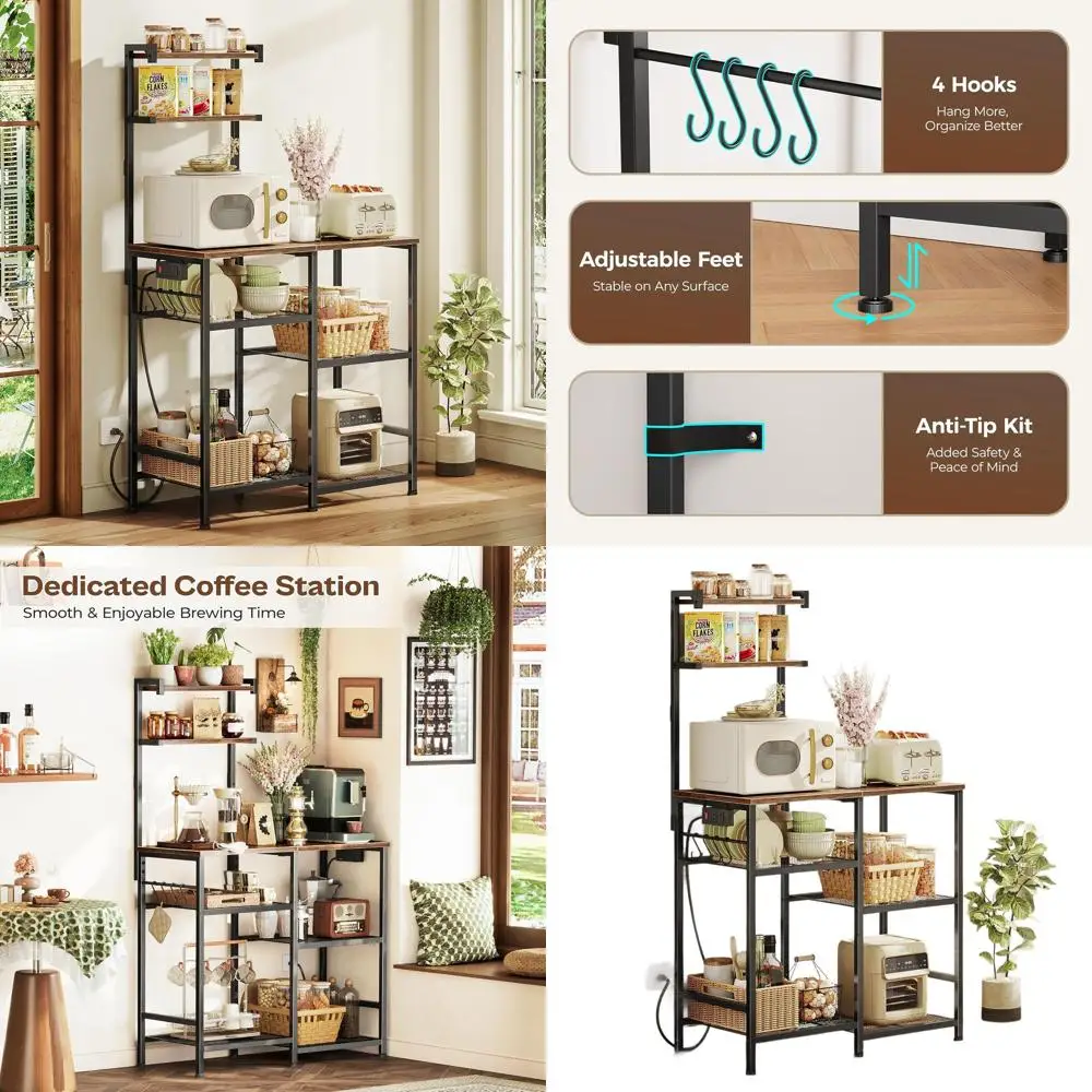 Rustic Brown 31.5 Kitchen Stand with Power, Storage, and 4 Hooks
Rustic Brown 31.5 Kitchen Stand with Power, Storage, and 4 Hooks