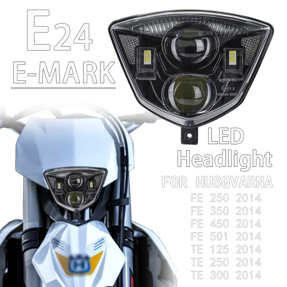 LED Headlight Headlamp For Husqvarna TE 125 250 300 FE 350 450 501 2014 TE25 FE350 E24 E-Mark Motorcycle Light Lamp W/ DRL
LED Headlight Headlamp For Husqvarna TE 125 250 300 FE 350 450 501 2014 TE25 FE350 E24 E-Mark Motorcycle Light Lamp W/ DRL