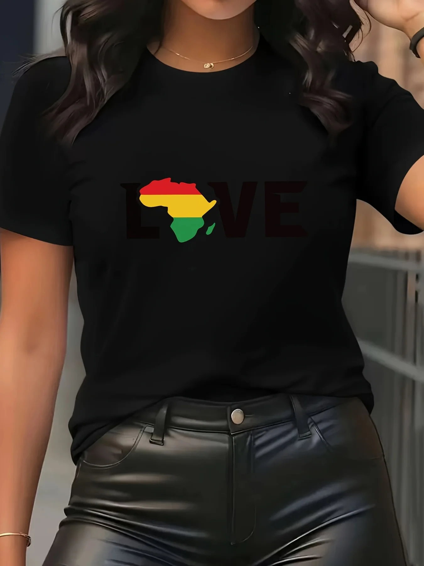 Plus Size - Plus Size - Women's African Map Ghana Flag Love Print T-Shirt - Soft and Breathable 9, Casual Wear - Featuring the Outline of the African Continent in Ghana's Rasta Fania Colors
Plus Size - Plus Size - Women's African Map Ghana Flag Love Print T-Shirt - Soft and Breathable 9, Casual Wear - Featuring the Outline of the African Continent in Ghana's Rasta Fania Colors