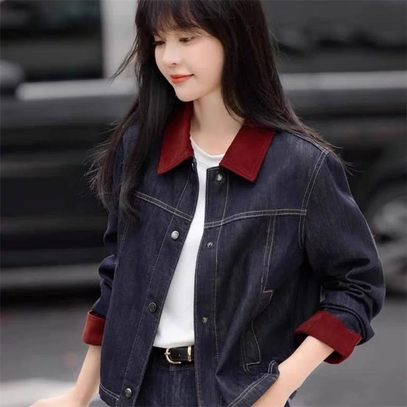 Fashion Autumn New Loose Korean Slim Denim Coat Women Retro Long Sleeves Short Splicing CONTRAST COLOR Jeans Jackets Female
Fashion Autumn New Loose Korean Slim Denim Coat Women Retro Long Sleeves Short Splicing CONTRAST COLOR Jeans Jackets Female