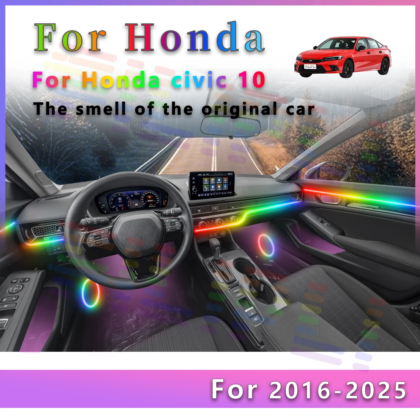 For Honda Civic 2016-2025 FC/FK/FE/FL Elite Concealed-type Acrylic Vehicle Interior Mood Lamp RGB Sound-sync APP LED
For Honda Civic 2016-2025 FC/FK/FE/FL Elite Concealed-type Acrylic Vehicle Interior Mood Lamp RGB Sound-sync APP LED