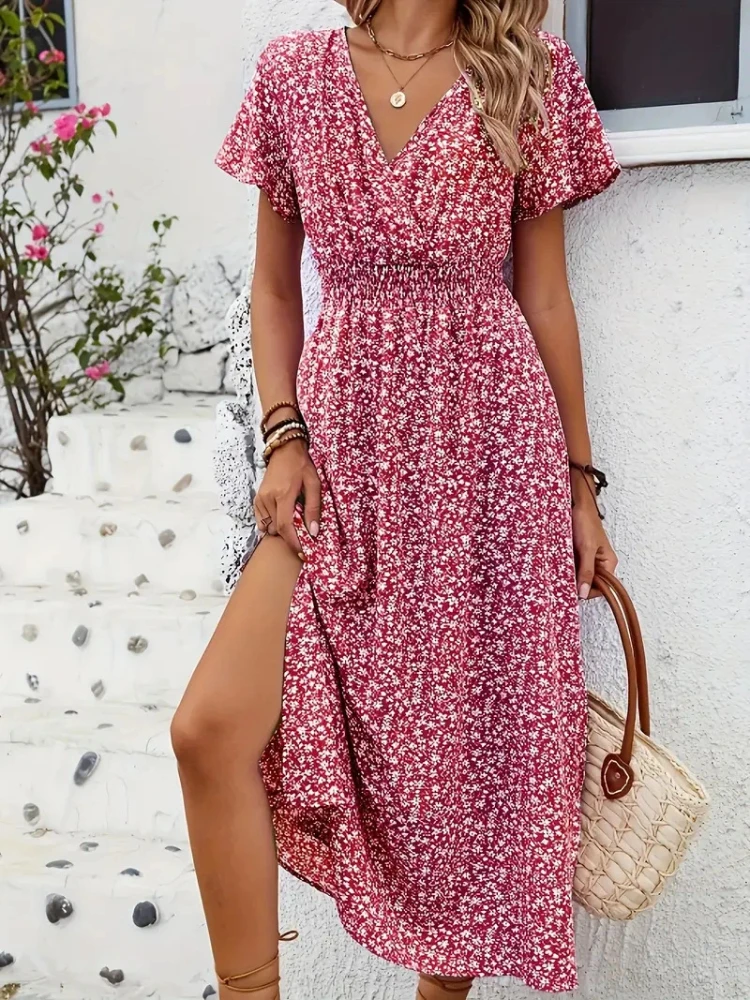 2025 Summer Sexy Dress Women's V-Neck Stretchy Waist Short Sleeve High Waist Dress Slim Fit Club & Beach Casual Midi Dress Femme
2025 Summer Sexy Dress Women's V-Neck Stretchy Waist Short Sleeve High Waist Dress Slim Fit Club & Beach Casual Midi Dress Femme