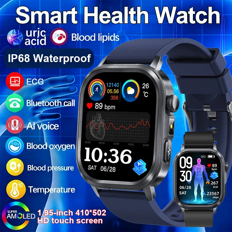 Новые умные часы для измерения ЭКГ 1,95 дюйма AMOLED с полным сенсорным экраном, жир в организме, мочевая кислота, кровяное давление, SOS, IP68, водонепроницаемые умные часы
Новые умные часы для измерения ЭКГ 1,95 дюйма AMOLED с полным сенсорным экраном, жир в организме, мочевая кислота, кровяное давление, SOS, IP68, водонепроницаемые умные часы