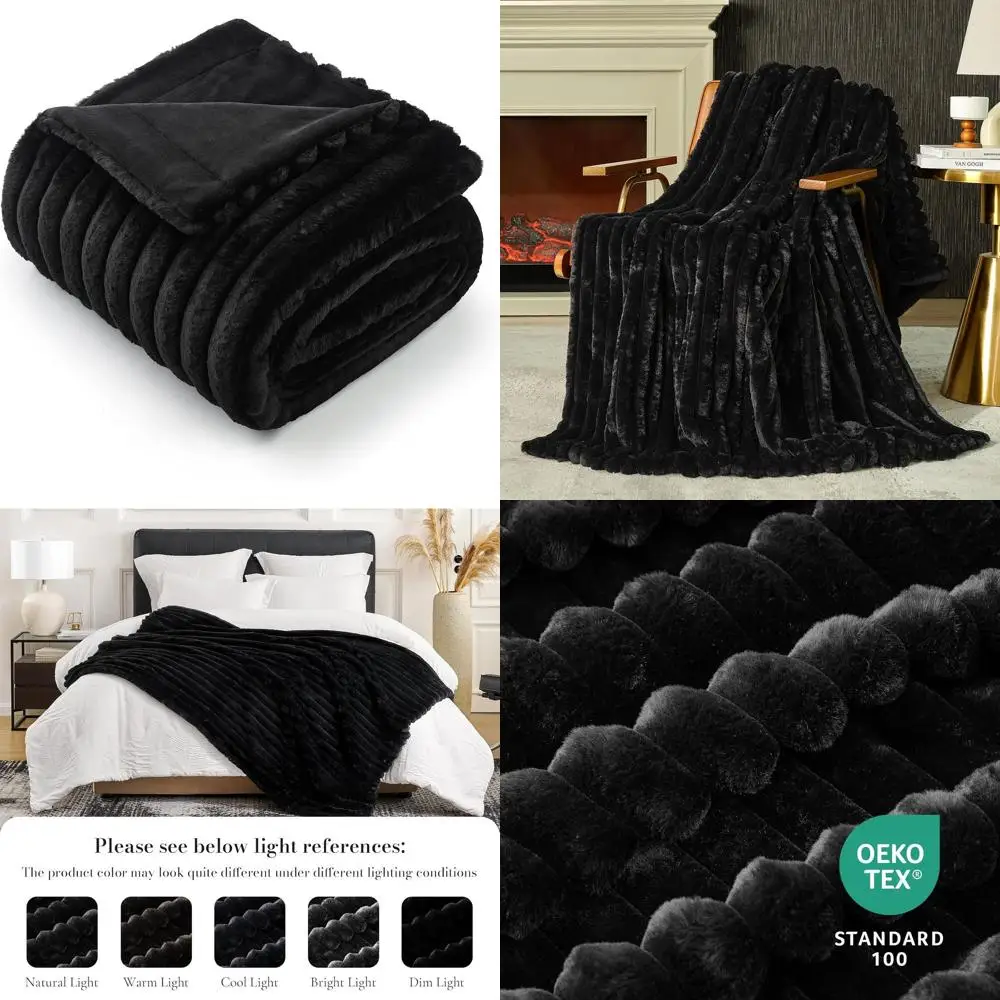 Luxurious Soft Faux Fur Throw Blanket, 55x70, Cozy Striped Plush for Sofa, Chair, Bedroom - Black
Luxurious Soft Faux Fur Throw Blanket, 55x70, Cozy Striped Plush for Sofa, Chair, Bedroom - Black