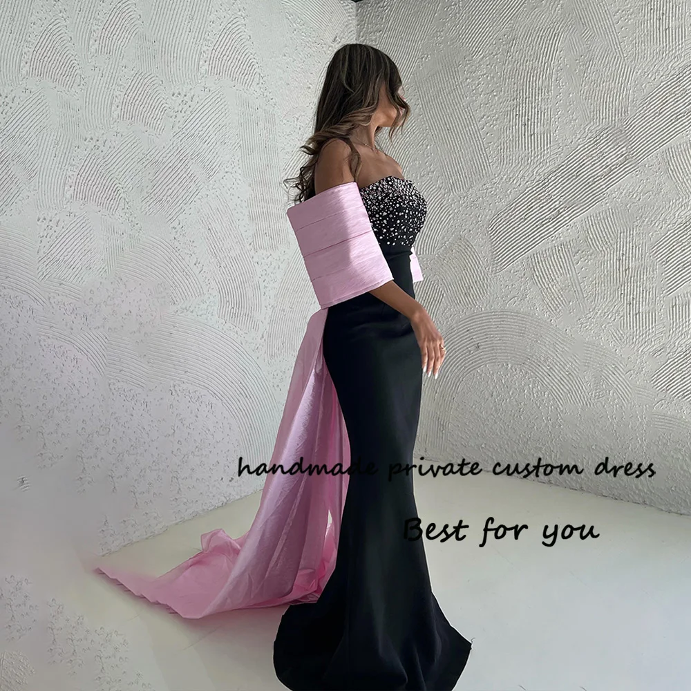 Arabic Mermaid Evening Dresses Pearls Beads Strapless Formal Prom Dress Black Pink Satin Elegant Evening Party Gowns
Arabic Mermaid Evening Dresses Pearls Beads Strapless Formal Prom Dress Black Pink Satin Elegant Evening Party Gowns