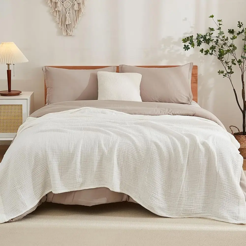 Queen Size Cotton Muslin Blanket - Breathable Lightweight Bedspread Coverlet for Adults (White, 90x90)
Queen Size Cotton Muslin Blanket - Breathable Lightweight Bedspread Coverlet for Adults (White, 90x90)