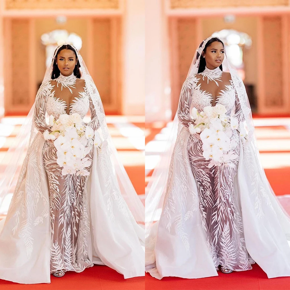 Sexy Mermaid Wedding Dresses For Women Appliques High Collar Bridal Gown Slim Fit Long Sleeves Court Train Vestidos De Novia
Sexy Mermaid Wedding Dresses For Women Appliques High Collar Bridal Gown Slim Fit Long Sleeves Court Train Vestidos De Novia
