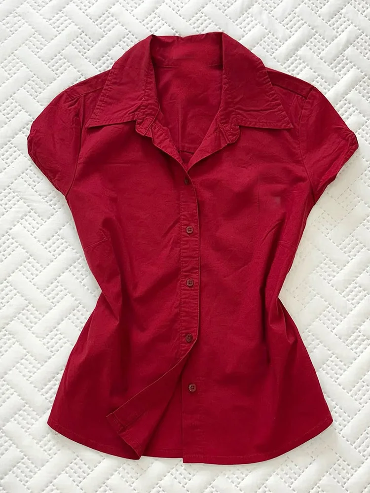 Slimming Red irt Original Unique Turn-down Collar Vintage High Waist irt for Young Women Cotton Blend Summer irt
Slimming Red irt Original Unique Turn-down Collar Vintage High Waist irt for Young Women Cotton Blend Summer irt