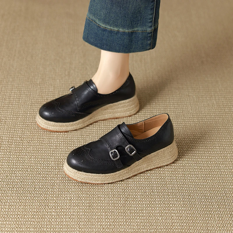 Loafers Women Genuine Leather Straw Woven Wedge Heel Slip On Platform Round Toe Deep Cut Brogue Shoes
Loafers Women Genuine Leather Straw Woven Wedge Heel Slip On Platform Round Toe Deep Cut Brogue Shoes