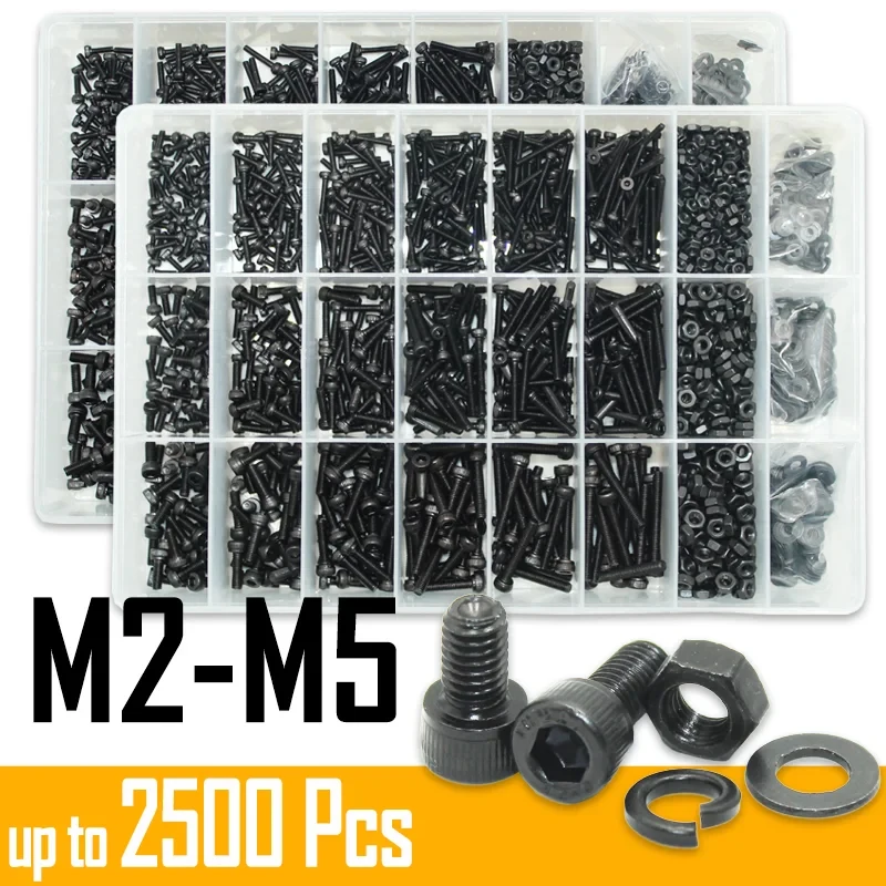 Black 2500Pcs Hex Socket Head Screws Set M2 M2.5 M3 M4 M5 M6 DIN912 12.9 Steel Button Head Socket Cap Bolts with Nuts
Black 2500Pcs Hex Socket Head Screws Set M2 M2.5 M3 M4 M5 M6 DIN912 12.9 Steel Button Head Socket Cap Bolts with Nuts