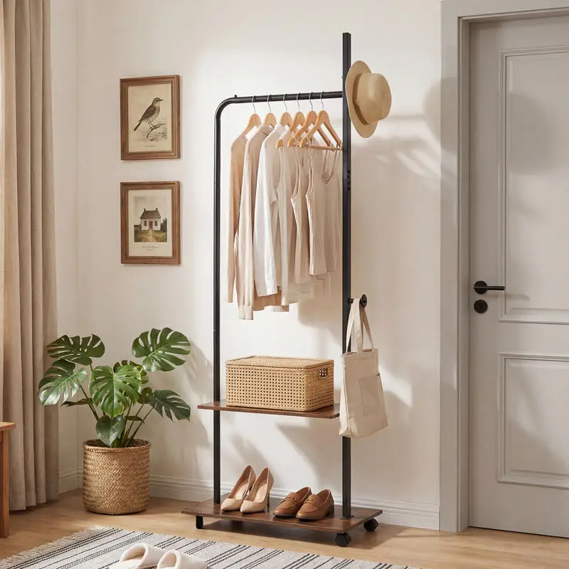 Freestanding Clothing Rack with Wheels and Storage Shelves for Entryway and Bedroom-Rustic Brown
Freestanding Clothing Rack with Wheels and Storage Shelves for Entryway and Bedroom-Rustic Brown