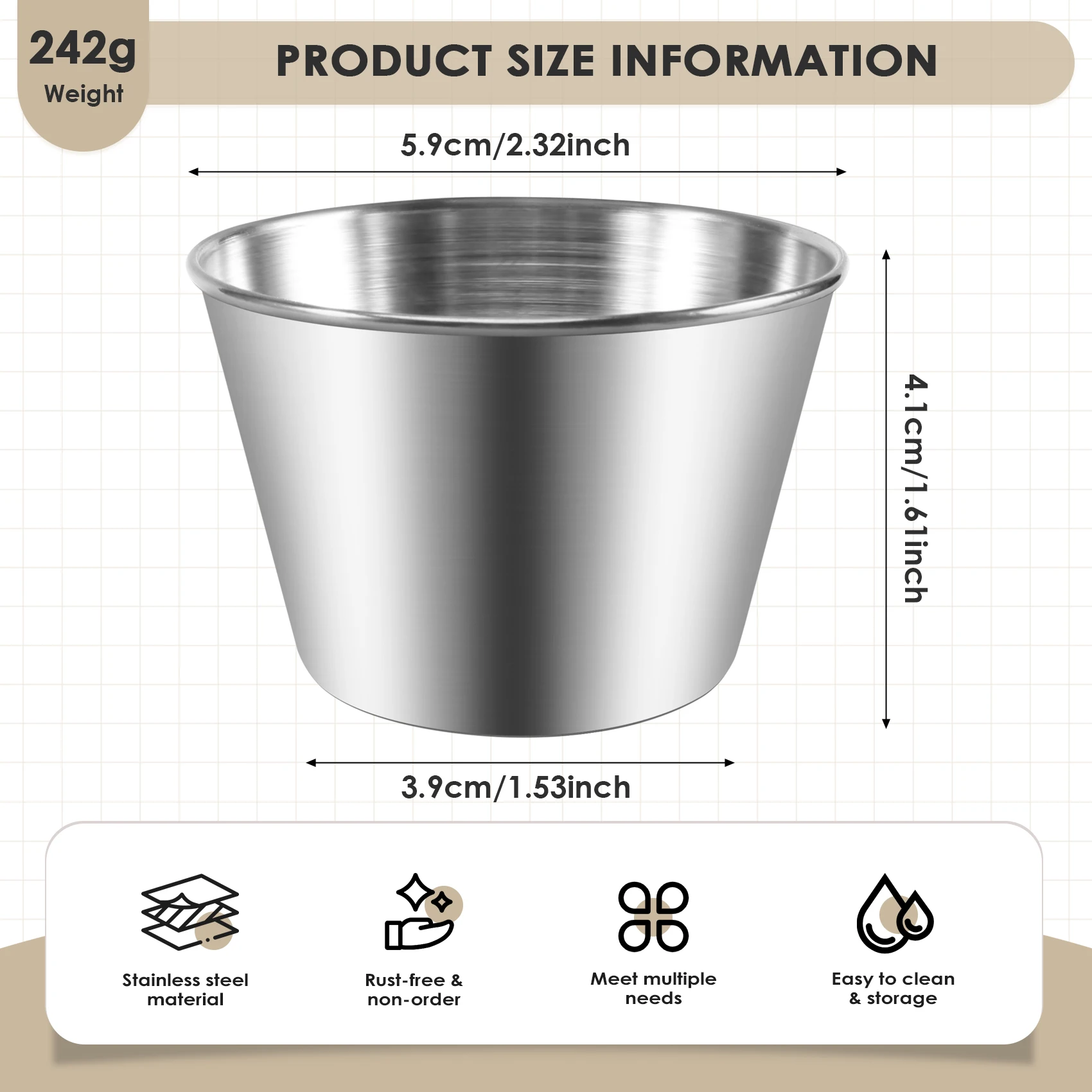 MSOR Pack of 12 - Premium Brushed Stainless Steel Condiment Sauce Cups Spices Pots Liquid Dips Bowls - 2.5Oz 70Ml
MSOR Pack of 12 - Premium Brushed Stainless Steel Condiment Sauce Cups Spices Pots Liquid Dips Bowls - 2.5Oz 70Ml