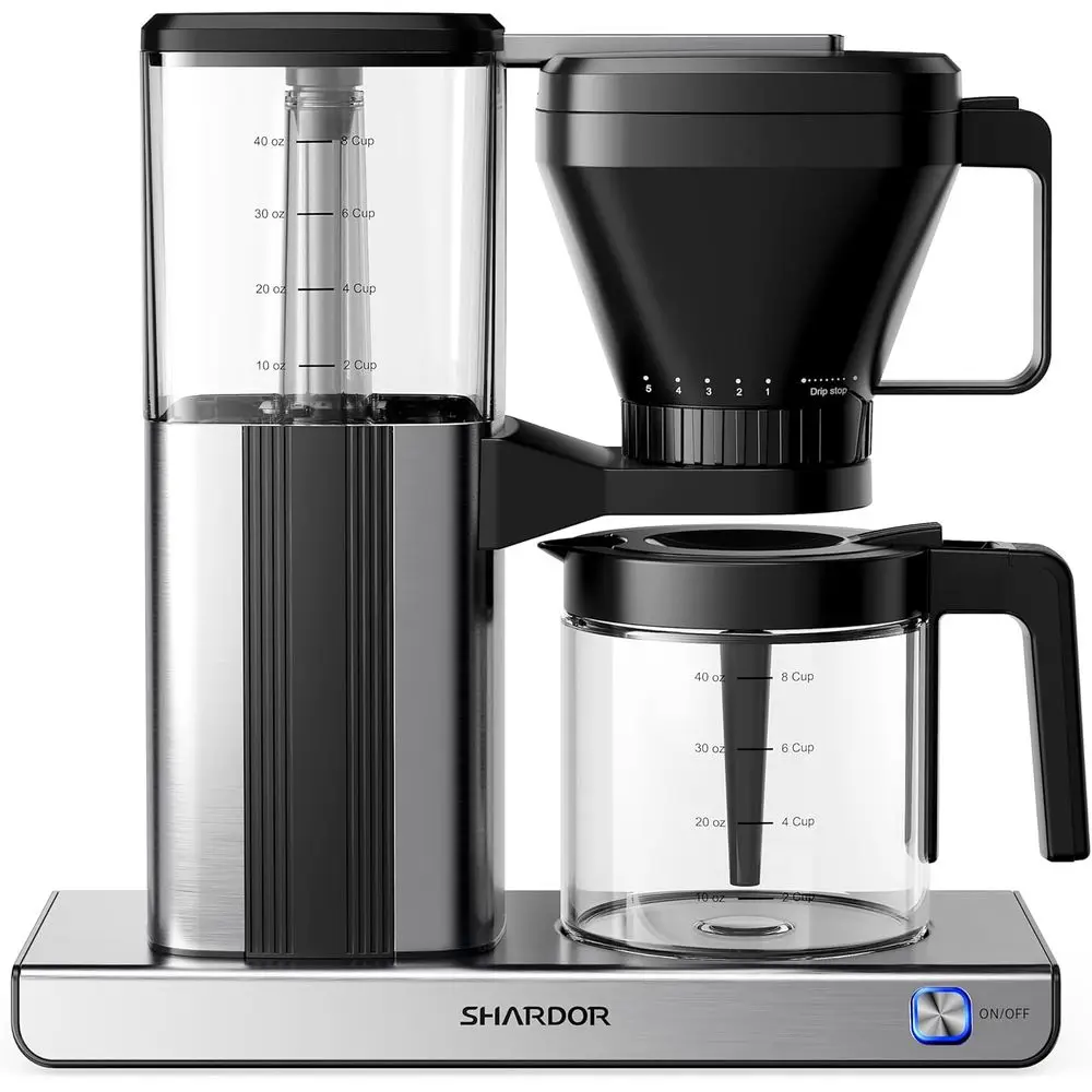 8-Cup Capacity Reusable Filter Coffee Maker with Glass Carafe, Black and Silver
8-Cup Capacity Reusable Filter Coffee Maker with Glass Carafe, Black and Silver