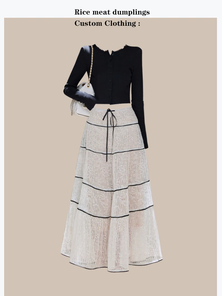 Black Long Sleeve Knitted Lace Half Skirt Set Unique Design Heavy Work Beautiful Style Women's Fashion Spring Summer Outfit
Black Long Sleeve Knitted Lace Half Skirt Set Unique Design Heavy Work Beautiful Style Women's Fashion Spring Summer Outfit