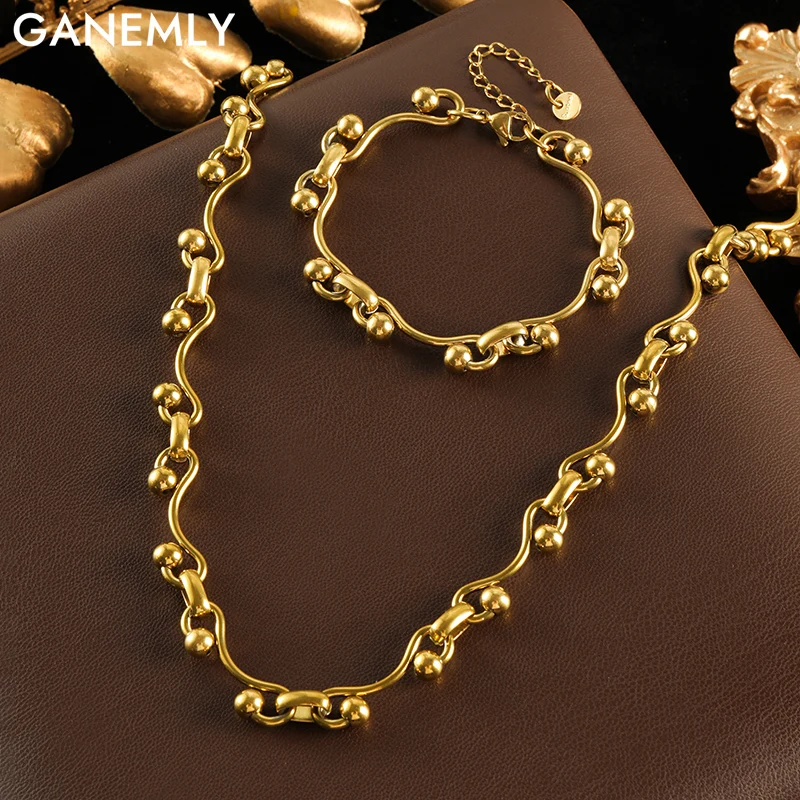 GANEMLY 316L Stainless Steel Metal Gold Color Beads Chain Necklace Bracelet Set For Women Trendy Chains Waterproof Jewelry New
GANEMLY 316L Stainless Steel Metal Gold Color Beads Chain Necklace Bracelet Set For Women Trendy Chains Waterproof Jewelry New