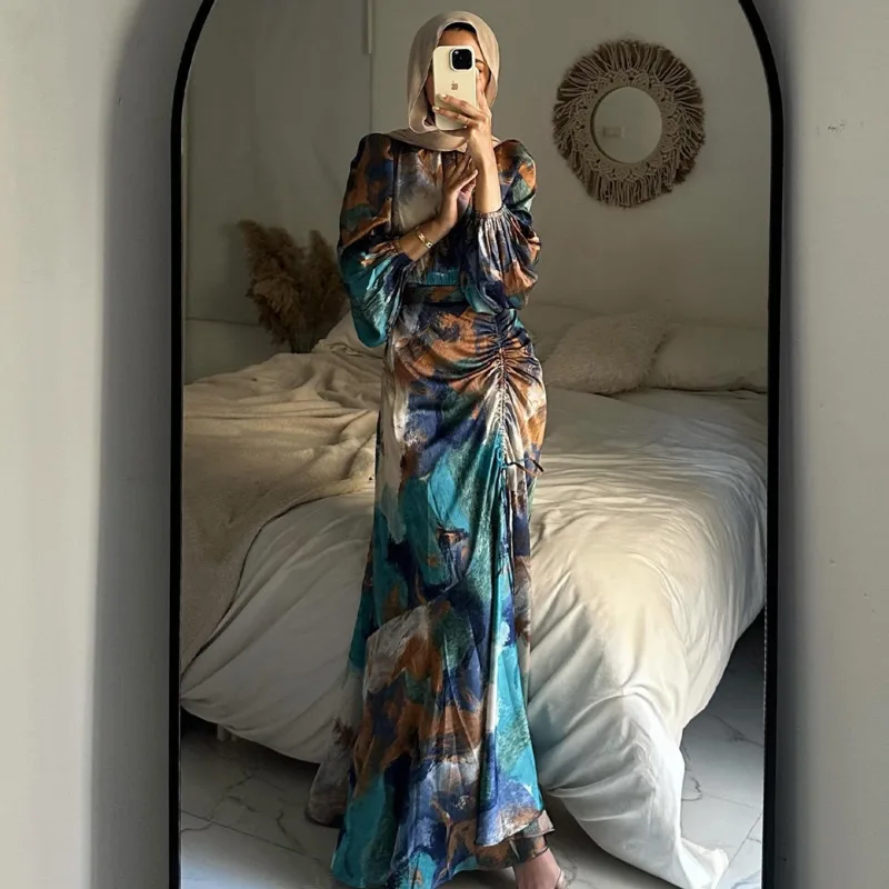 Printed Pleated Dress Fashion Office Lady Style Bandage Half High Collar Long Lantern Sleeve High Waist Ankle-Length Slim Dress
Printed Pleated Dress Fashion Office Lady Style Bandage Half High Collar Long Lantern Sleeve High Waist Ankle-Length Slim Dress