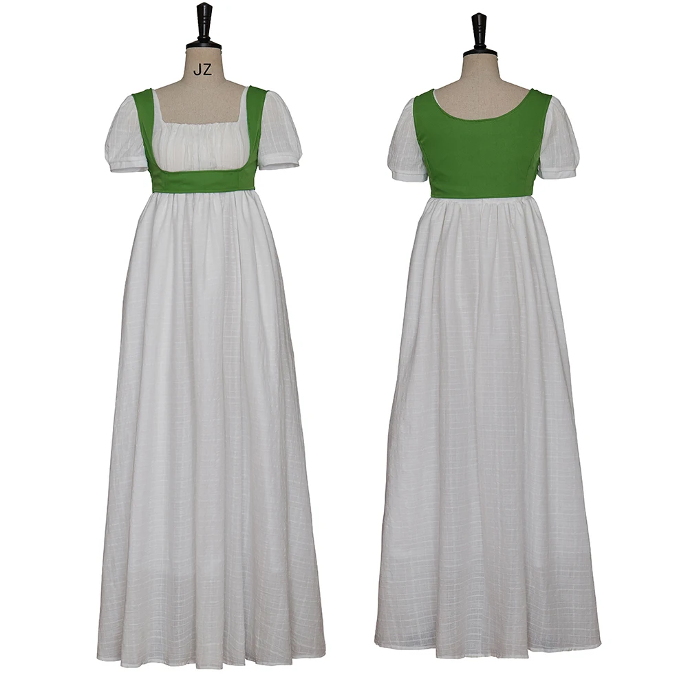 Women's Regency Dress with Sleeveless Spencer Vintage White Dress and Green Vest Bellle Gown Party Daily Dress
Women's Regency Dress with Sleeveless Spencer Vintage White Dress and Green Vest Bellle Gown Party Daily Dress