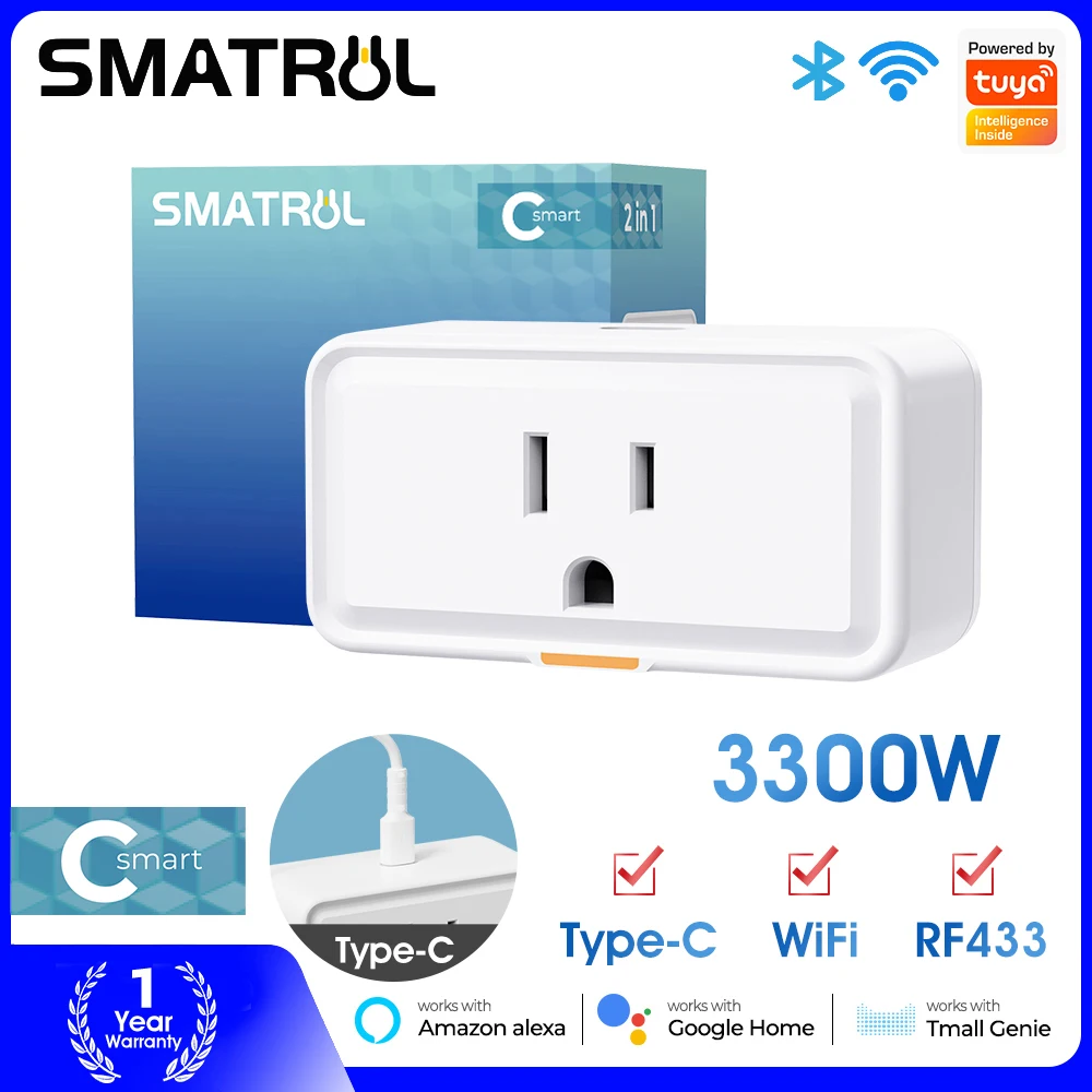 RF433 Tuya Smart Plug США Wi-Fi Розетка 20A 3300 Вт Защита от перезаряда Настенные розетки переменного тока с портом таймера Type-C Розетка для монитора мощности
RF433 Tuya Smart Plug США Wi-Fi Розетка 20A 3300 Вт Защита от перезаряда Настенные розетки переменного тока с портом таймера Type-C Розетка для монитора мощности