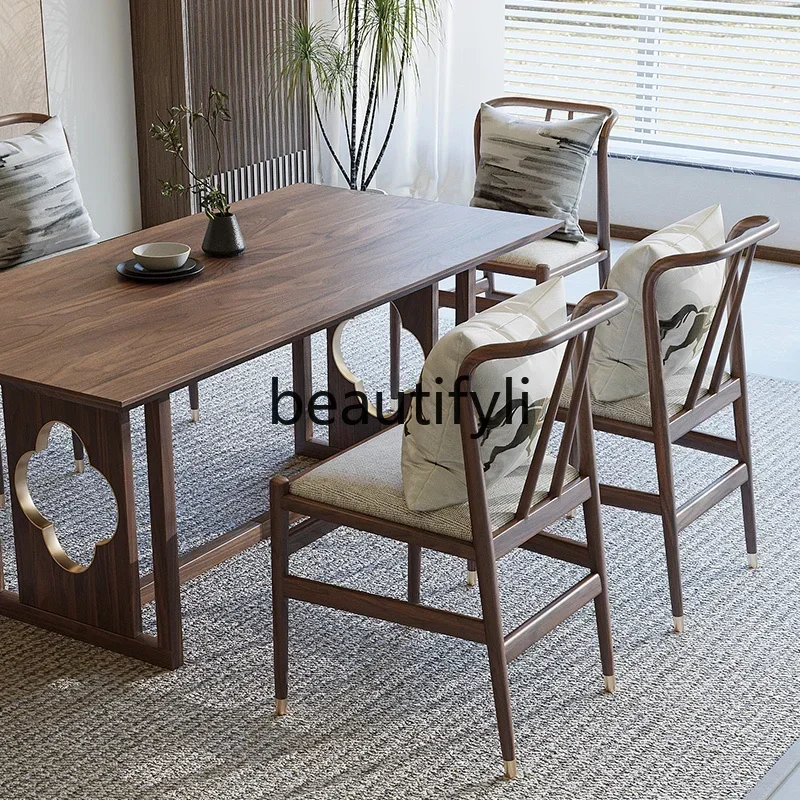 Cy New Chinese-style North American Black Walnut Dining Table And Chair Set Solid Wood Furniture Dining Table Rectangle Diningt
Cy New Chinese-style North American Black Walnut Dining Table And Chair Set Solid Wood Furniture Dining Table Rectangle Diningt