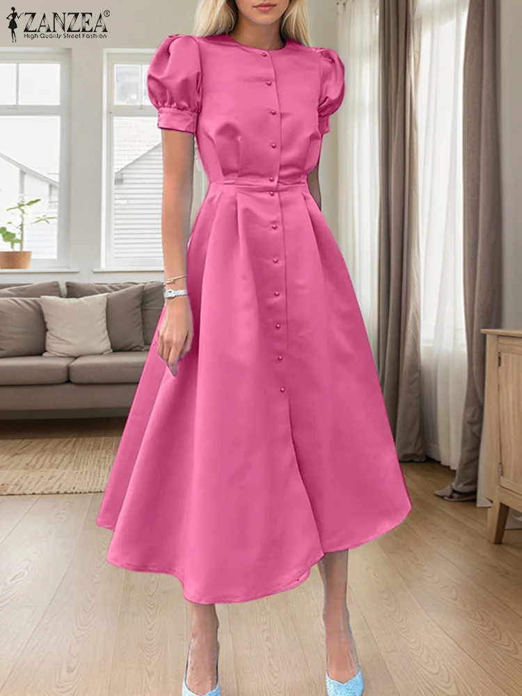ZANZEA Women Midi Sundress 2025 Summer Elegant Satin Long Dress Puff Short Sleeve Waisted Party Vestido Office Lady Solid Robe
ZANZEA Women Midi Sundress 2025 Summer Elegant Satin Long Dress Puff Short Sleeve Waisted Party Vestido Office Lady Solid Robe