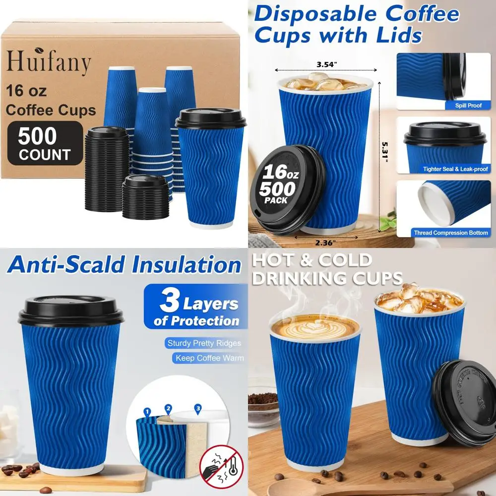 Одноразовые изолированные бумажные кофейные чашки на 16 унций с крышками — чашки для горячих или холодных напитков темно-синего цвета
Одноразовые изолированные бумажные кофейные чашки на 16 унций с крышками — чашки для горячих или холодных напитков темно-синего цвета