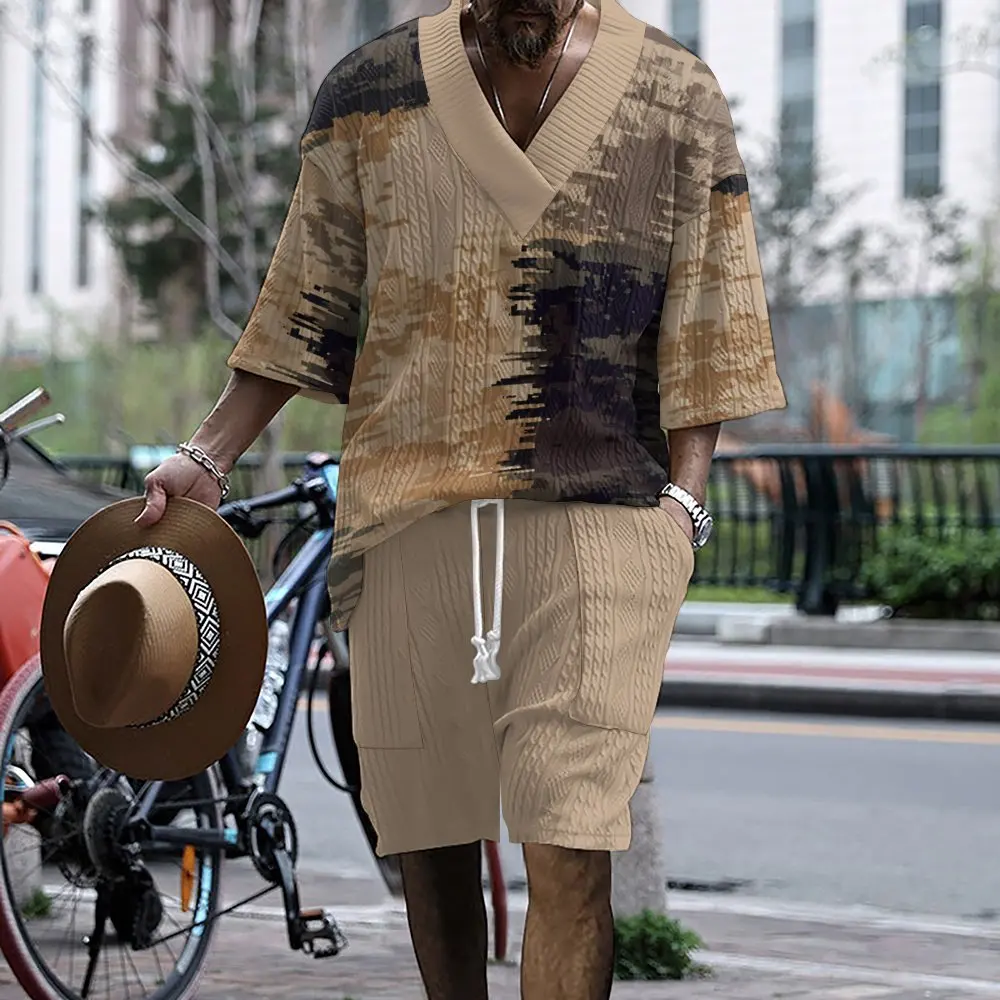 2025 New Spring/Summer Men's Loose Leisure Sports Set with Splicing Printed Pattern Jacquard Printed Large V-neck Two piece Set
2025 New Spring/Summer Men's Loose Leisure Sports Set with Splicing Printed Pattern Jacquard Printed Large V-neck Two piece Set
