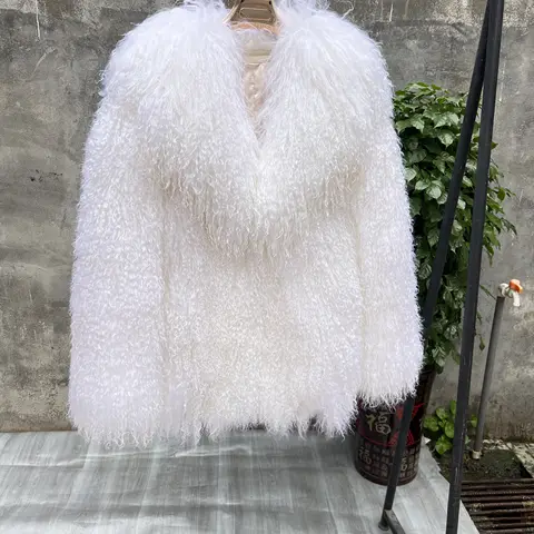 2025 Aulande Real Fur Mongolian Sheep Fur Coat Real Women's Winter Brown Sheepskin Coat High Quality White Jacket Suit Collar