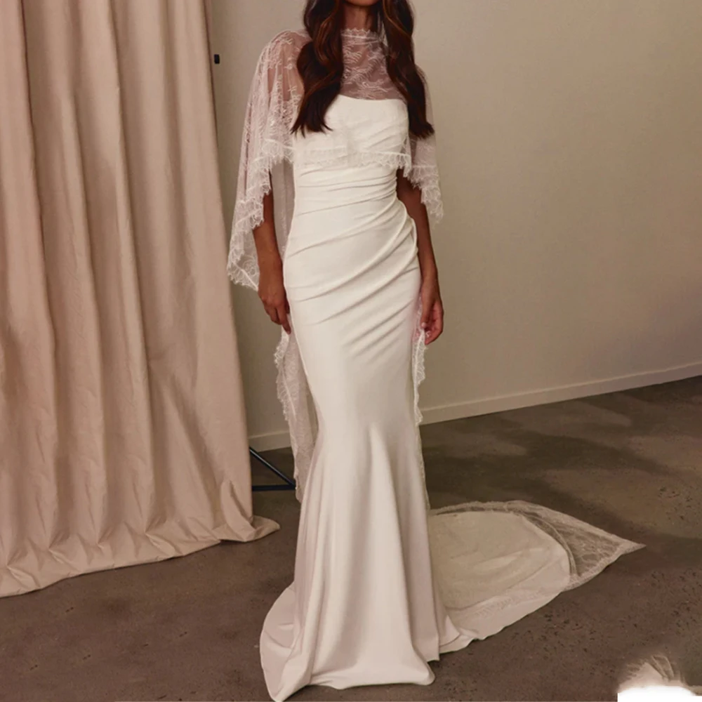 Spaghetti Straps Mermaid Wedding Dress Bridal Gown Vestido de Novia Cape Pleated Bride Dresses Gowns Elegant Princess Dresses
Spaghetti Straps Mermaid Wedding Dress Bridal Gown Vestido de Novia Cape Pleated Bride Dresses Gowns Elegant Princess Dresses