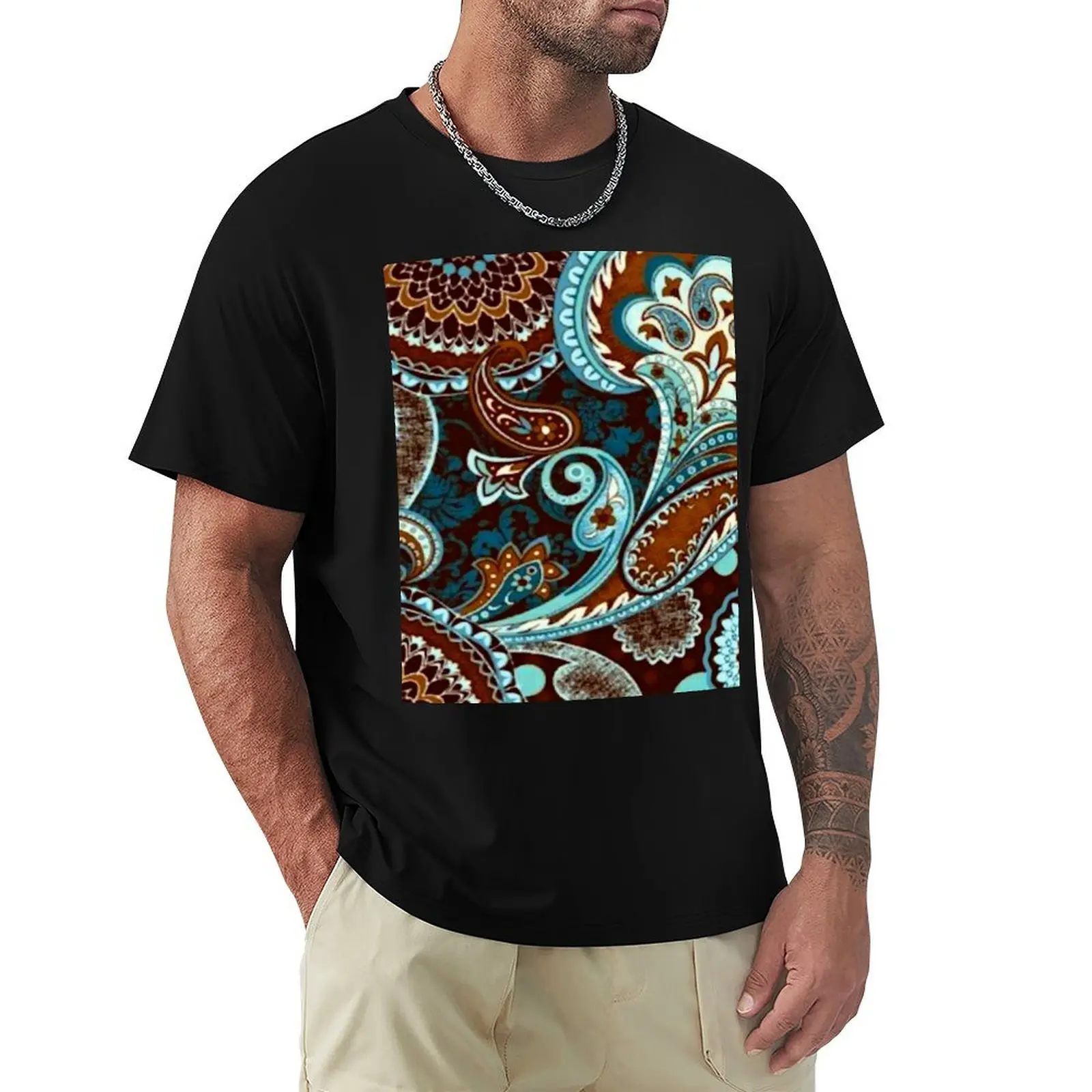 Turquoise Brown Vintage Paisley T-Shirt Industrial Work Tee Shirt
Turquoise Brown Vintage Paisley T-Shirt Industrial Work Tee Shirt