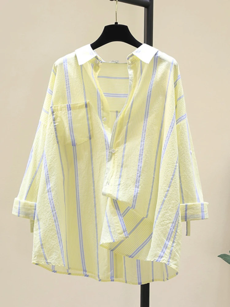 Blue Striped Summer irt Women's Loose Fit Long Sve Sun Protection Thin irt Korean Sle Commute Wind Casual irt
Blue Striped Summer irt Women's Loose Fit Long Sve Sun Protection Thin irt Korean Sle Commute Wind Casual irt