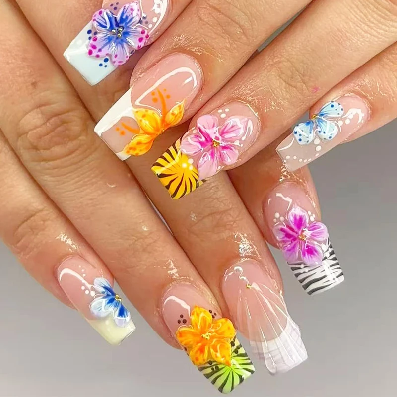 24Pcs square Press-on Nails Colorful Flower Stripe French White Border Polka Dot Pearl Fake Nails Removable Wearable Nails Kit
24Pcs square Press-on Nails Colorful Flower Stripe French White Border Polka Dot Pearl Fake Nails Removable Wearable Nails Kit