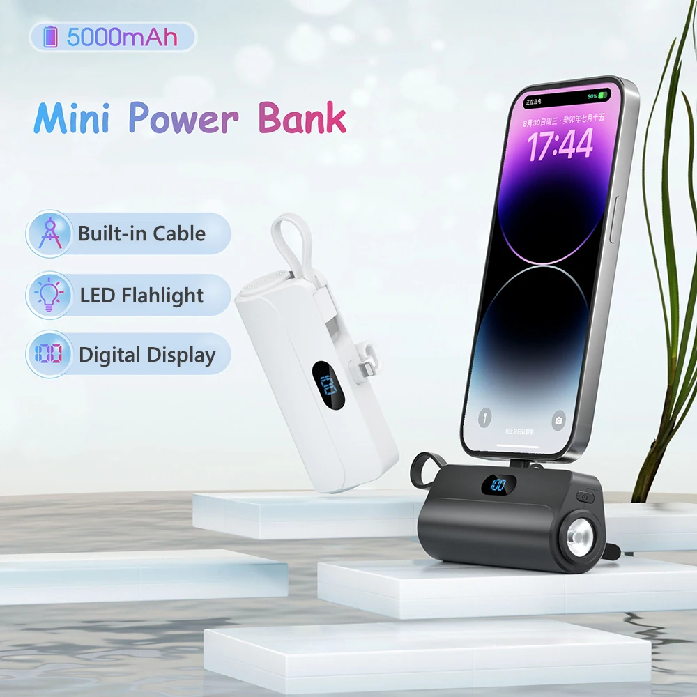 Мини-банк питания емкостью 5000 мАч, портативное зарядное устройство, встроенное для Lightning Type-C, складная подставка, светодиодный цифровой дисплей для IPHONE Android
Мини-банк питания емкостью 5000 мАч, портативное зарядное устройство, встроенное для Lightning Type-C, складная подставка, светодиодный цифровой дисплей для IPHONE Android