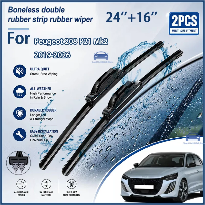Front Wiper Blades for Peugeot 208 P21 Mk2 2019-2026 Windshield Windscreen Window Car Rain Brushes 24''+16'' Modification Parts
Front Wiper Blades for Peugeot 208 P21 Mk2 2019-2026 Windshield Windscreen Window Car Rain Brushes 24''+16'' Modification Parts