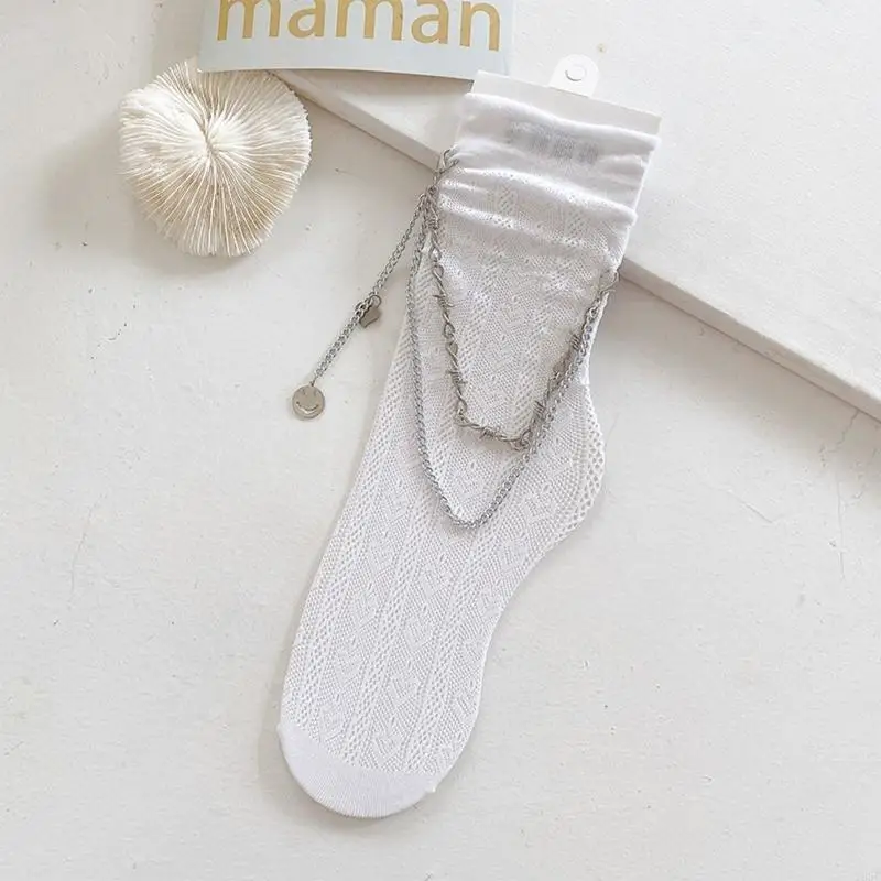 195E Women Dark Gothic Punk Lace Calf Socks Japanese Harajuku Frilly Ruffled Trim Leg Metal Chain Decoration Cosplay
195E Women Dark Gothic Punk Lace Calf Socks Japanese Harajuku Frilly Ruffled Trim Leg Metal Chain Decoration Cosplay