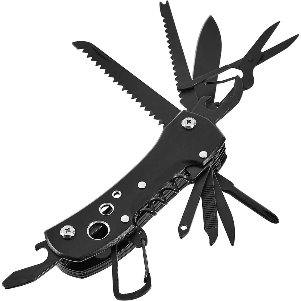 Compact 15-Function Stainless Steel Multitool Knife with Sheath for Hiking, Camping, and Survival, Black, Ideal for Outdoor Adve
Compact 15-Function Stainless Steel Multitool Knife with Sheath for Hiking, Camping, and Survival, Black, Ideal for Outdoor Adve
