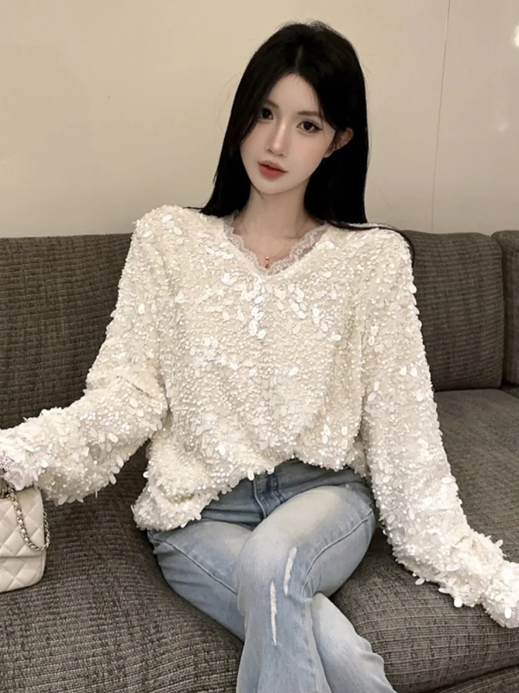 Korean Style Heavy Work Long Sleeve V-Neck Women's Base Shirt Autumn Winter Elegant Lady Tassel Underwear Top Skin-friendly B...
Korean Style Heavy Work Long Sleeve V-Neck Women's Base Shirt Autumn Winter Elegant Lady Tassel Underwear Top Skin-friendly B...