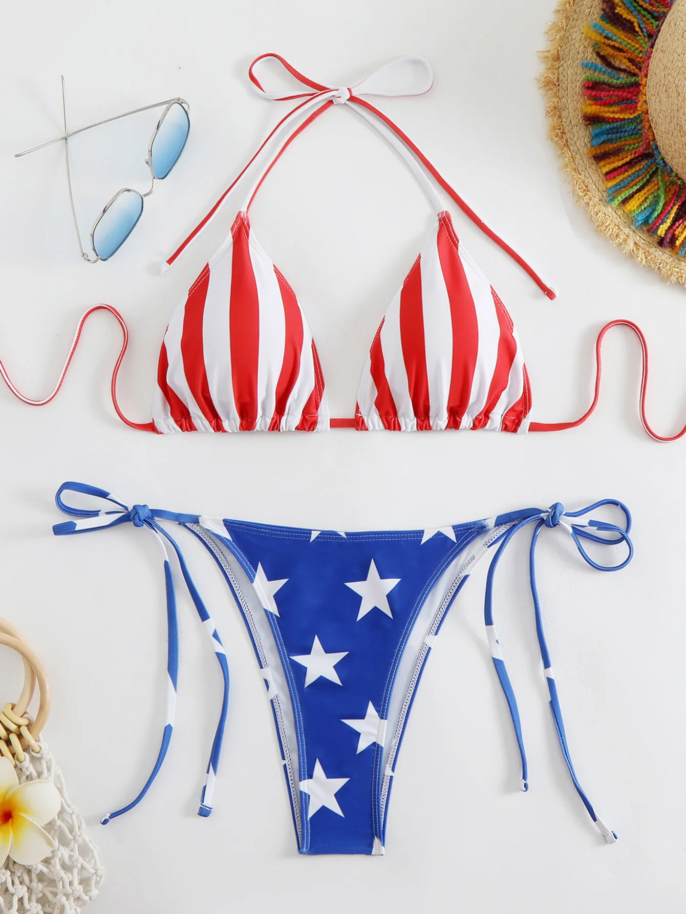 2025 American Flag Print Bikini Set Adjustable Halter Neck & Backless Design Women's Patriotic Swimwear for Beach Vacation Women
2025 American Flag Print Bikini Set Adjustable Halter Neck & Backless Design Women's Patriotic Swimwear for Beach Vacation Women