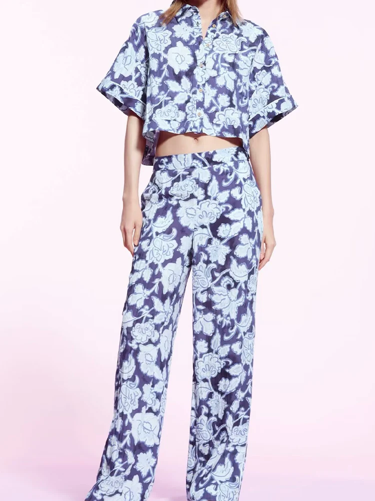 European and American style summer new women's clothing flower print short sleeve lapel short shirt loose casual trousers suit
European and American style summer new women's clothing flower print short sleeve lapel short shirt loose casual trousers suit